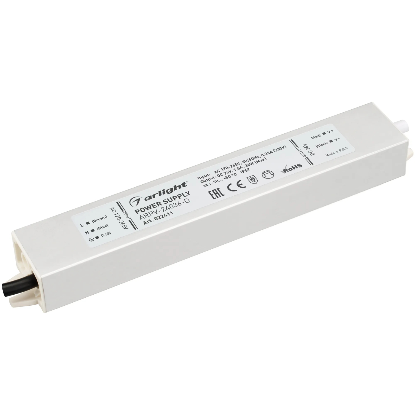 Изображение товара Блок питания ARPV-24036-D (24V, 1.5A, 36W) (Arlight, IP67 Металл, 3 года) 022411