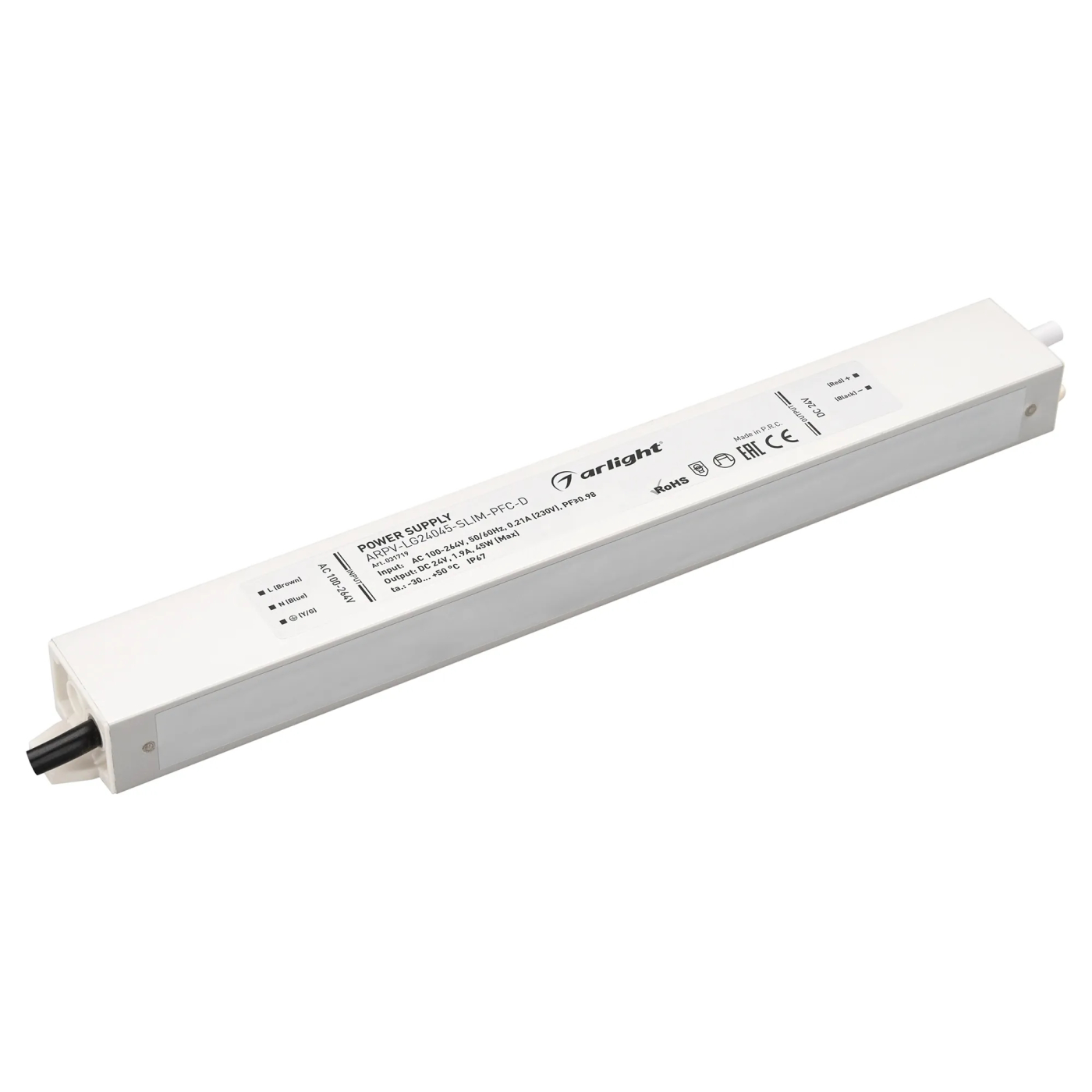 Изображение товара Блок питания ARPV-LG24045-SLIM-PFC-D (24V, 1.9A, 45W) (Arlight, IP67 Металл, 5 лет) 031719