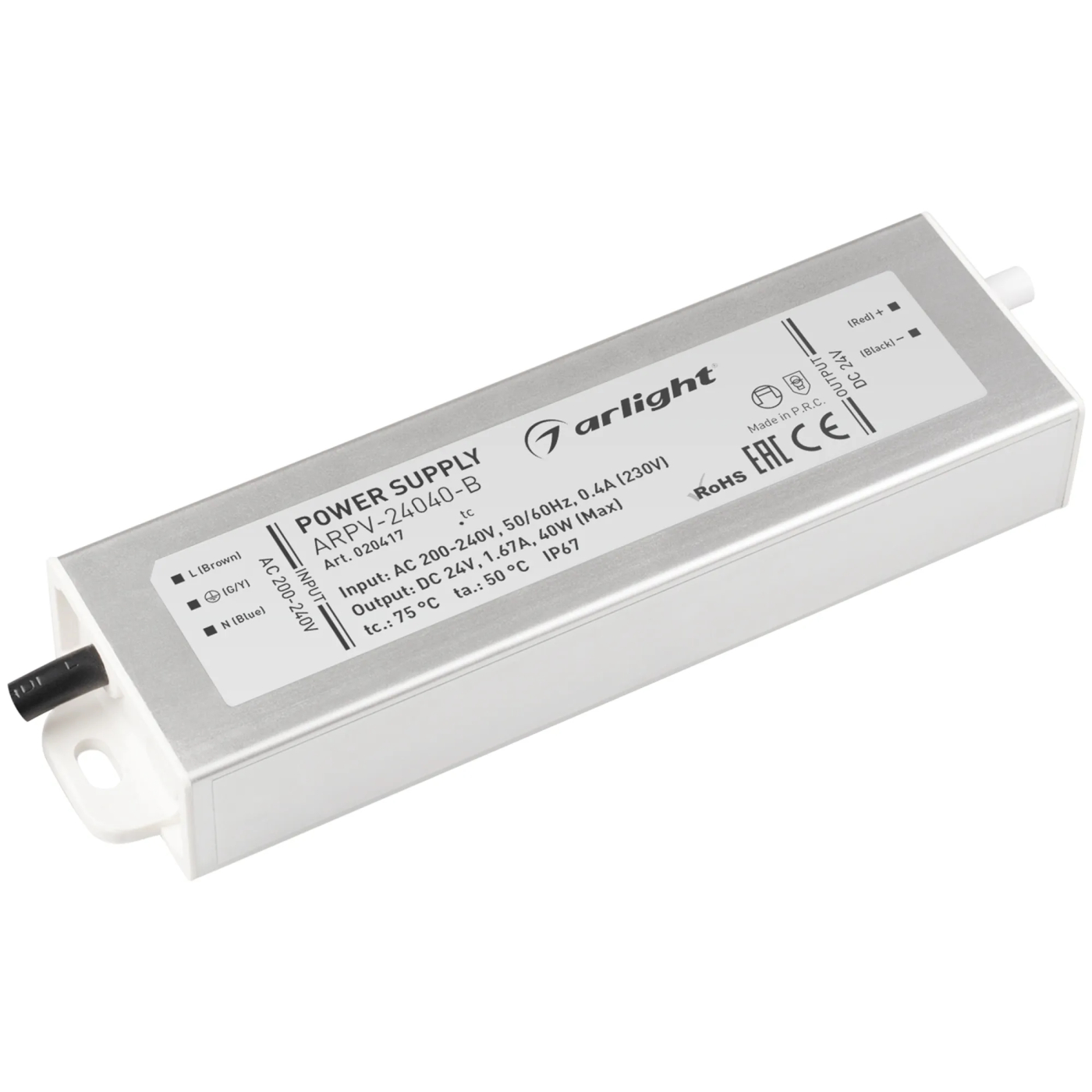 Изображение товара Блок питания ARPV-24040-B (24V, 1.7A, 40W) (Arlight, IP67 Металл, 3 года) 020417