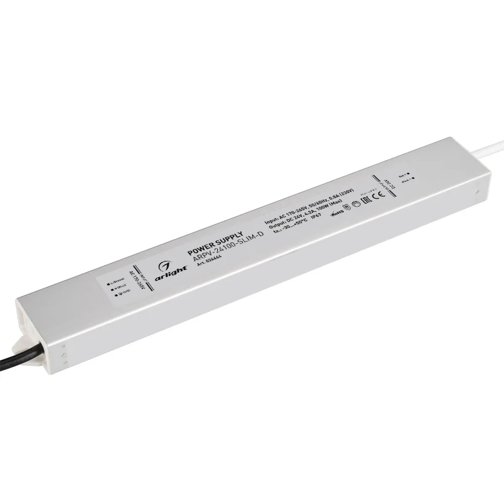 Изображение товара Блок питания ARPV-24100-SLIM-D (24V, 4.2A, 100W) (Arlight, IP67 Металл, 3 года) 026664
