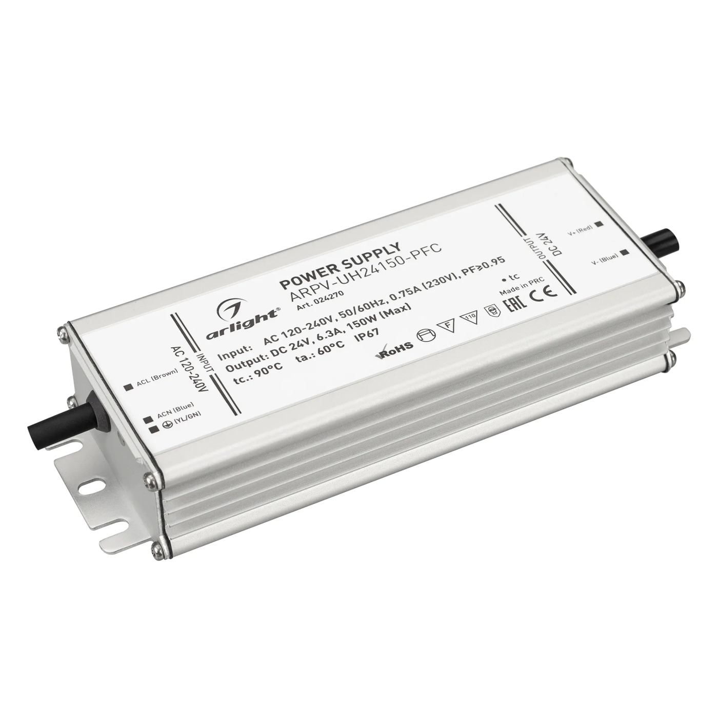 Изображение товара Блок питания ARPV-UH24150-PFC (24V, 6.3A, 150W) (Arlight, IP67 Металл, 7 лет) 024270