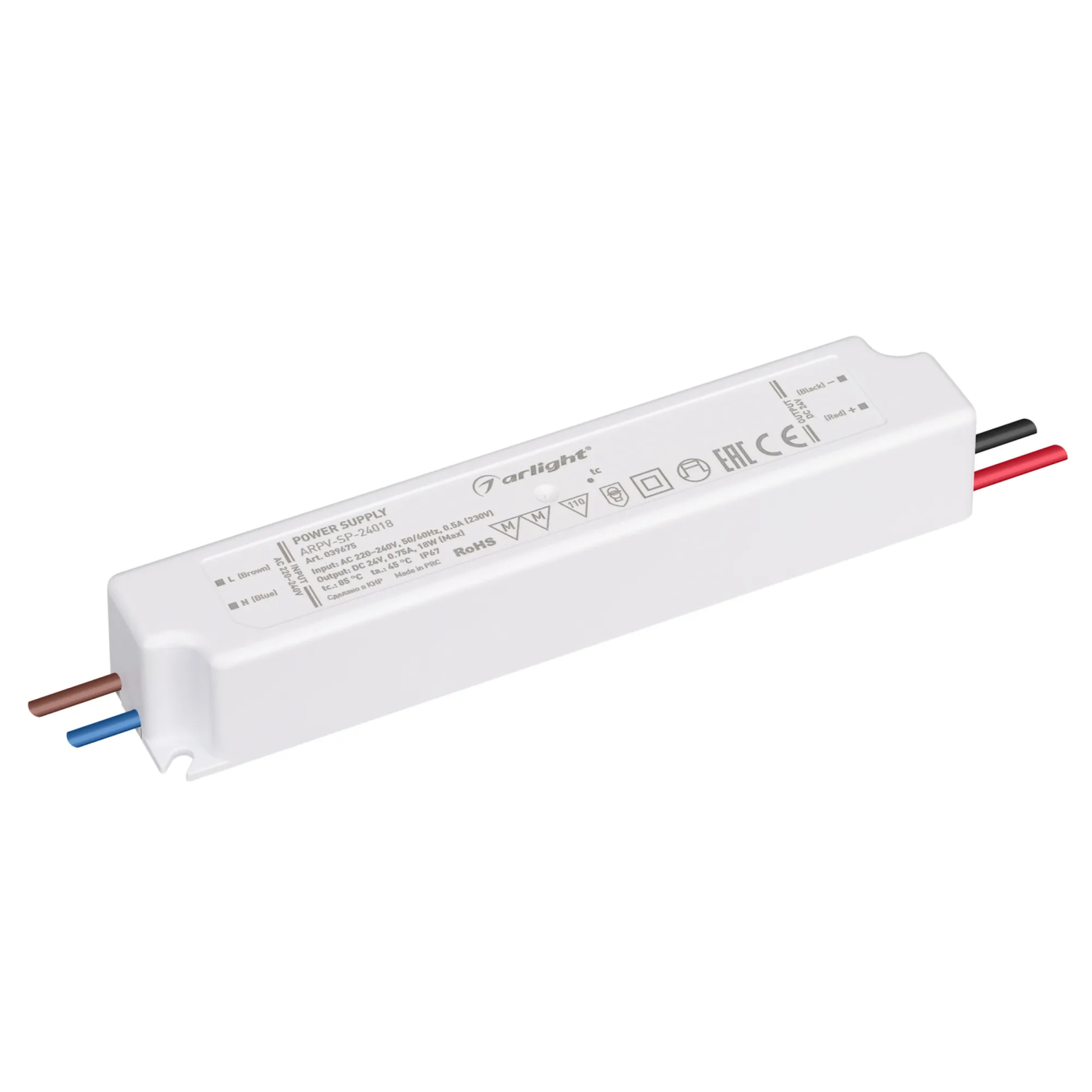 Изображение товара Блок питания ARPV-SP-24018 (24V, 0.75A, 18W) (Arlight, IP67 Пластик, 5 лет) 039675