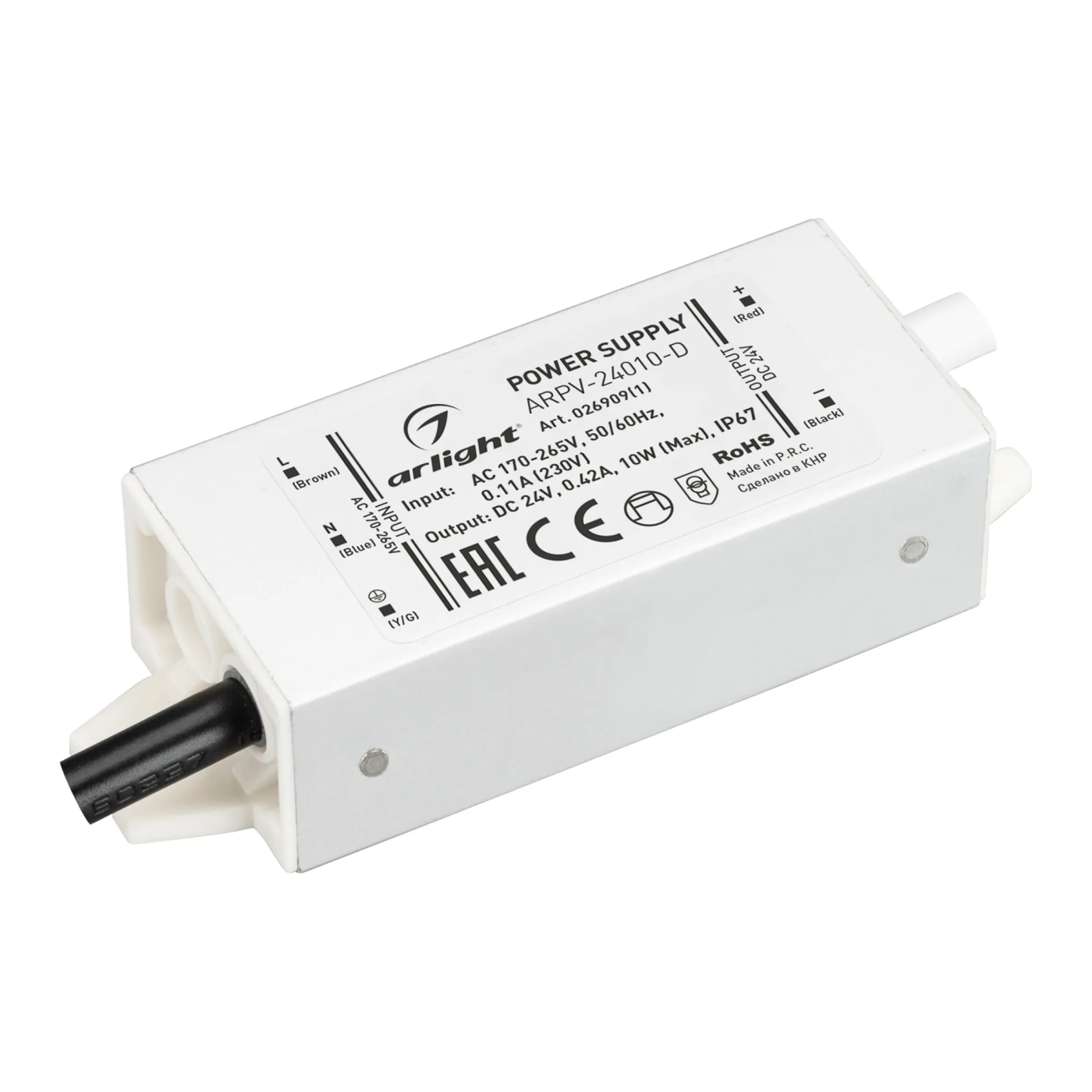 Изображение товара Блок питания ARPV-24010-D (24V, 0.42A, 10W) (Arlight, IP67 Металл, 3 года) 026909(1)