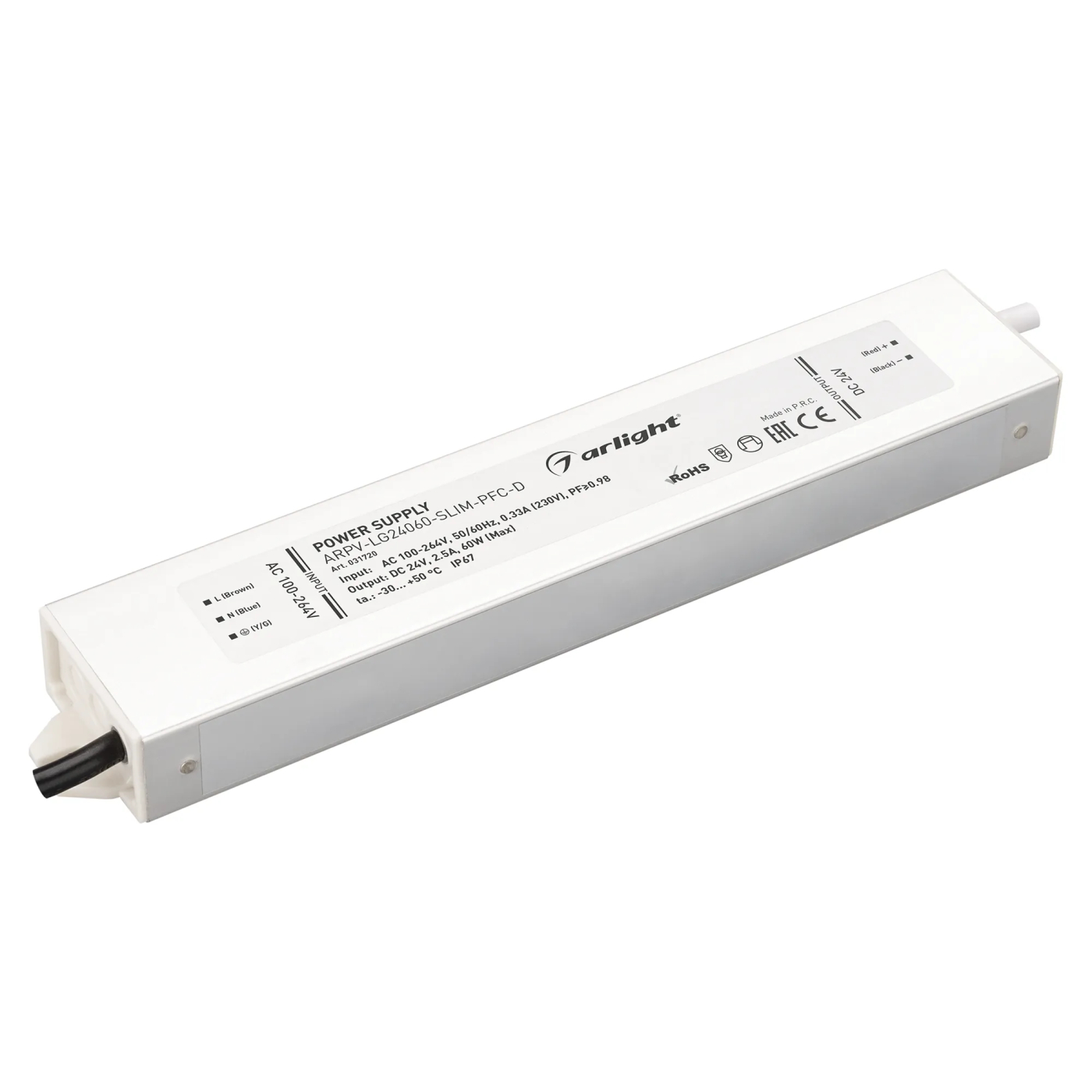 Изображение товара Блок питания ARPV-LG24060-SLIM-PFC-D (24V, 2.5A, 60W) (Arlight, IP67 Металл, 5 лет) 031720