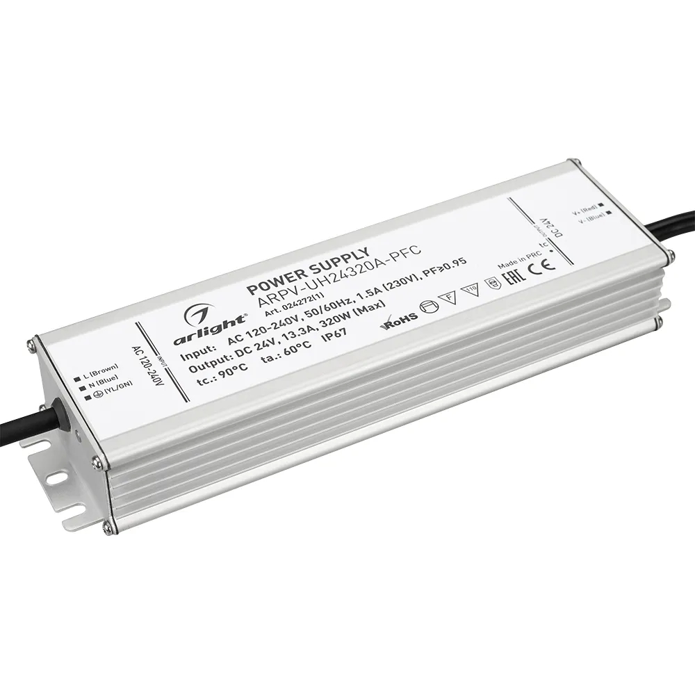 Изображение товара Блок питания ARPV-UH24320A-PFC (24V, 13.3A, 320W) (Arlight, IP67 Металл, 7 лет) 024272(1)