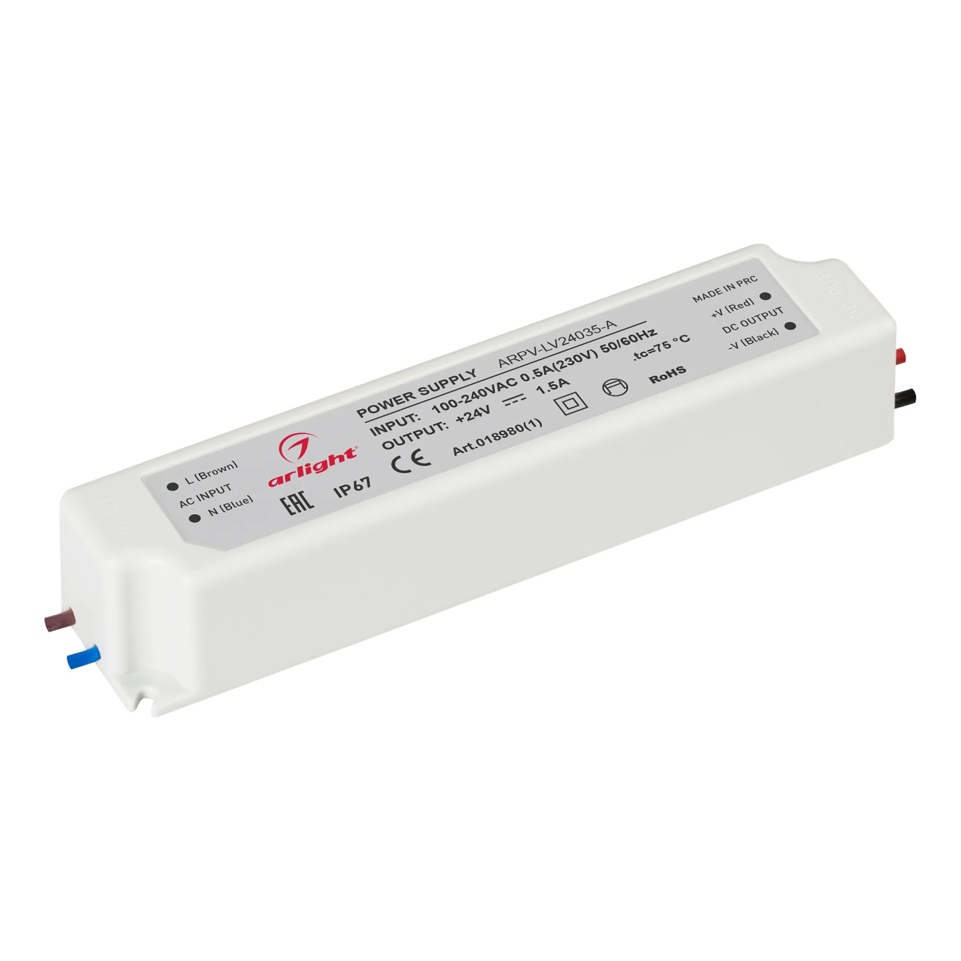 Изображение товара Блок питания ARPV-LV24035-A (24V, 1.5A, 35W) (Arlight, IP67 Пластик, 3 года) 018980(1)