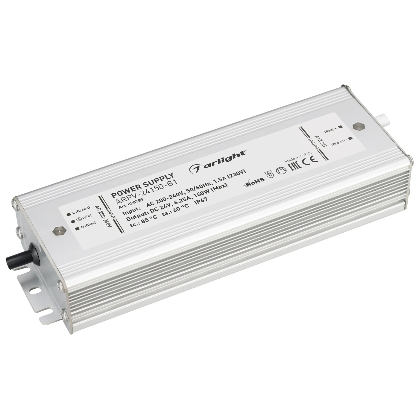 Изображение товара Блок питания ARPV-24150-B1 (24V, 6,3A, 150W) (Arlight, IP67 Металл, 3 года) 028789