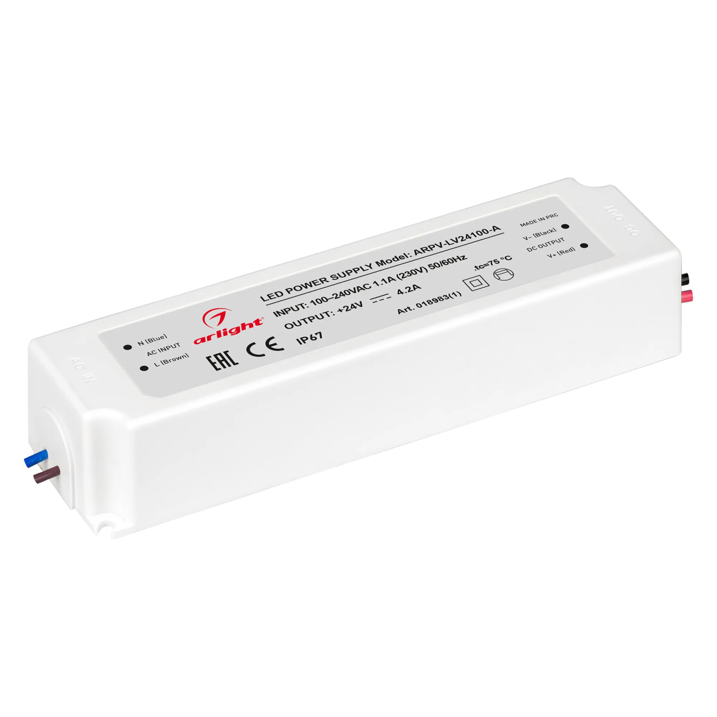 Изображение товара Блок питания ARPV-LV24100-A (24V, 4.2A, 100W) (Arlight, IP67 Пластик, 3 года) 018983(1)