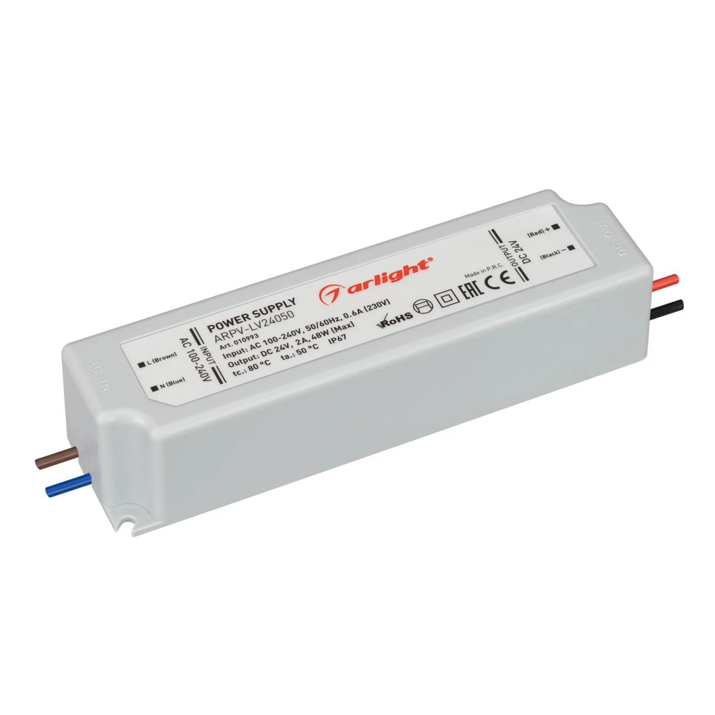 Изображение товара Блок питания ARPV-LV24050 (24V, 2.0A, 48W) (Arlight, IP67 Пластик, 2 года) 010993