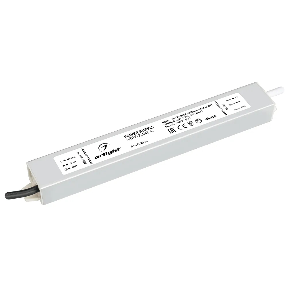 Изображение товара Блок питания ARPV-24045-D (24V, 1.9A, 45W) (Arlight, IP67 Металл, 3 года) 022696