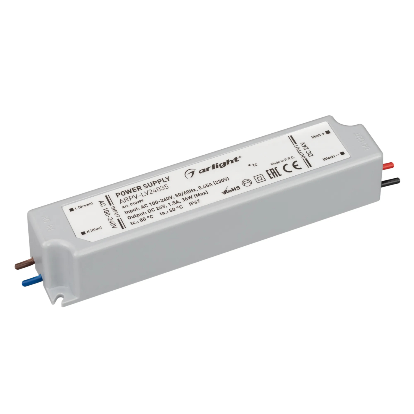 Изображение товара Блок питания ARPV-LV24035 (24V, 1.5A, 36W) (Arlight, IP67 Пластик, 2 года) 010999