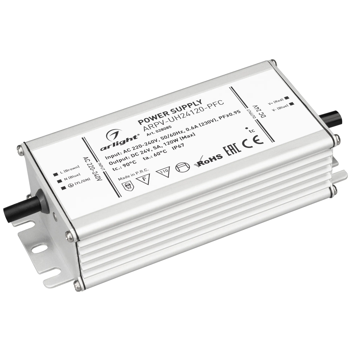 Изображение товара Блок питания ARPV-UH24120-PFC (24V, 5.0A, 120W) (Arlight, IP67 Металл, 7 лет) 028085