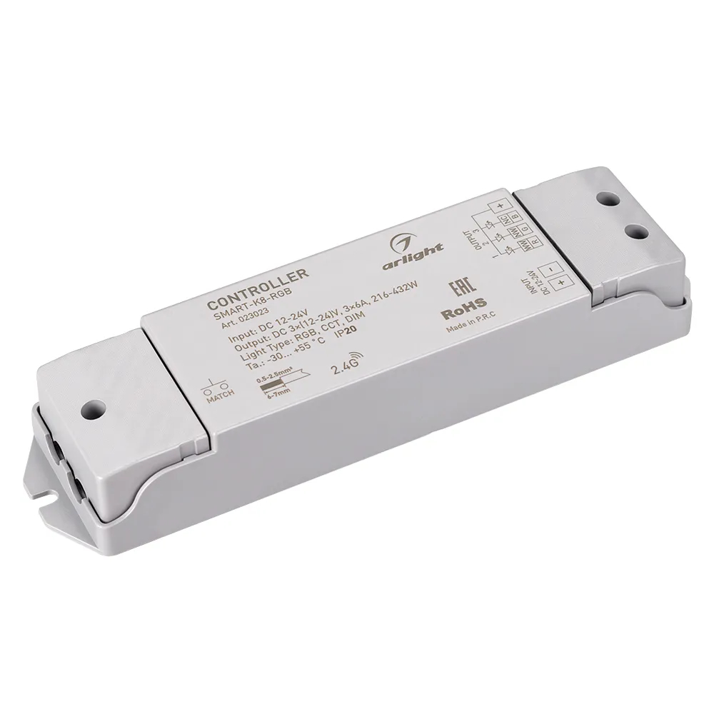 Изображение товара Контроллер SMART-K8-RGB (12-24V, 3x6A, 2.4G) (Arlight, IP20 Пластик, 5 лет) 023023