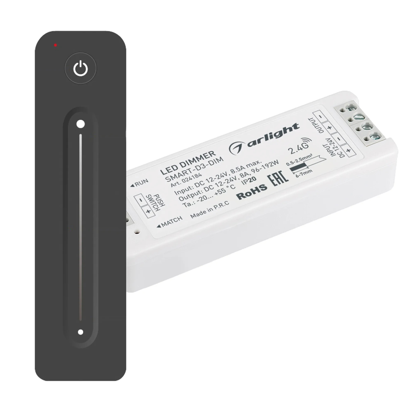 Изображение товара Диммер SMART-DIM-SET-LINE (12-24V, 1x8A, ПДУ 2.4G) (Arlight, IP20 Пластик, 5 лет) 034794