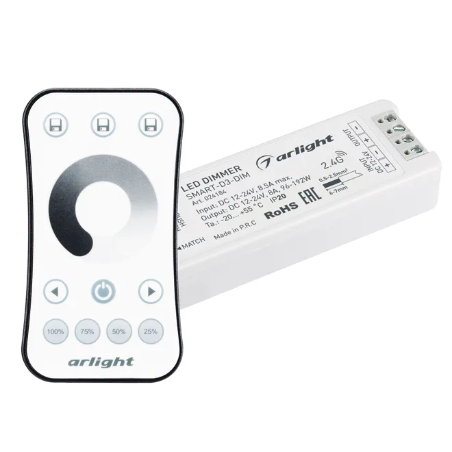 Изображение товара Диммер SMART-DIM-SET-RING (12-24V, 1x8A, ПДУ 2.4G) (Arlight, IP20 Пластик, 5 лет) 034786