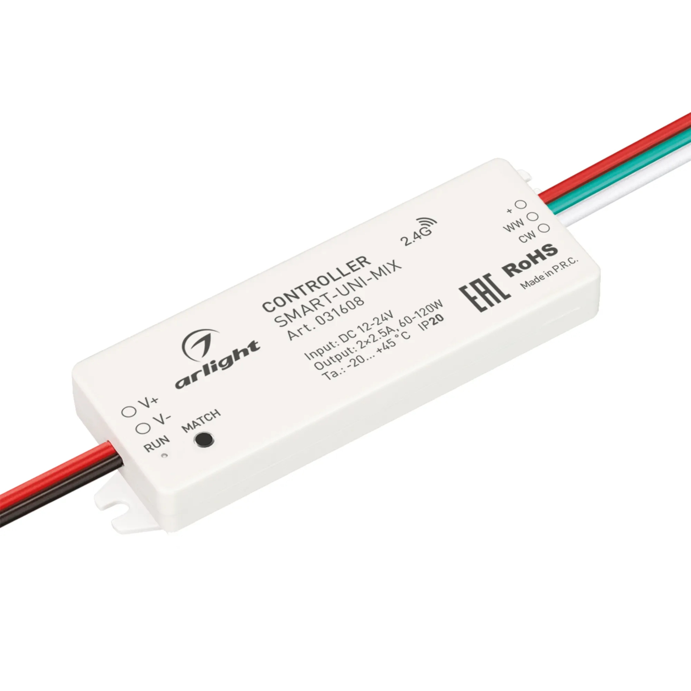Изображение товара Контроллер SMART-UNI-MIX (12-24V, 2x2.5A, 2.4G) (Arlight, IP20 Пластик, 5 лет) 031608
