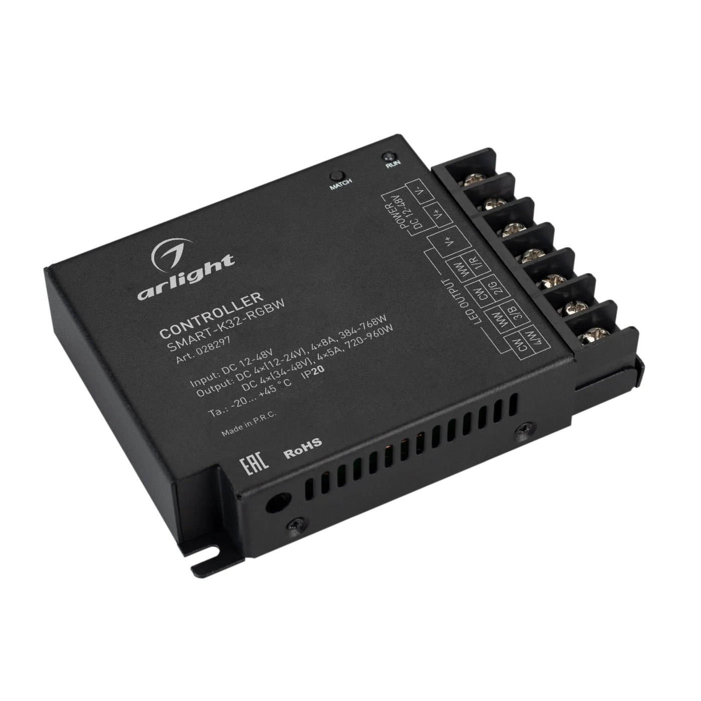 Изображение товара Контроллер SMART-K32-RGBW (12-48V, 4x8A, 2.4G) (Arlight, IP20 Металл, 5 лет) 028297