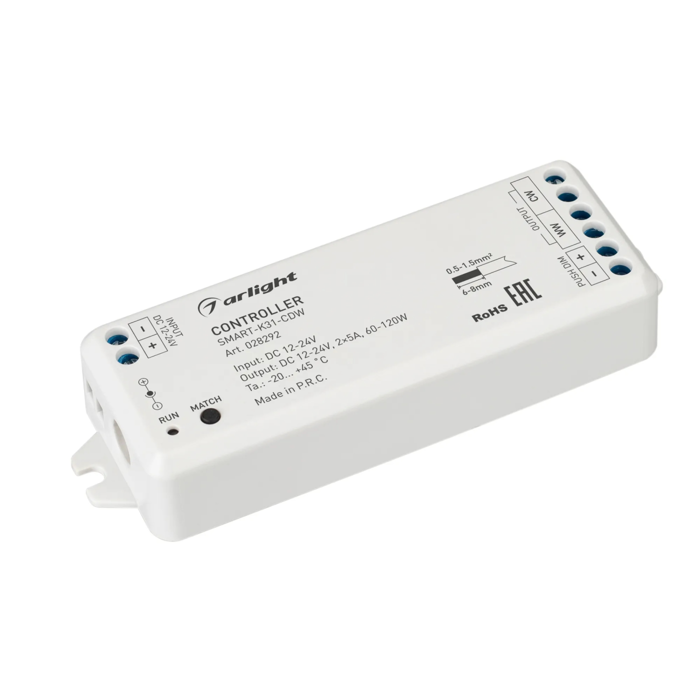 Изображение товара Контроллер SMART-K31-CDW (12-24V, 2x5A, 2.4G) (Arlight, IP20 Пластик, 5 лет) 028292