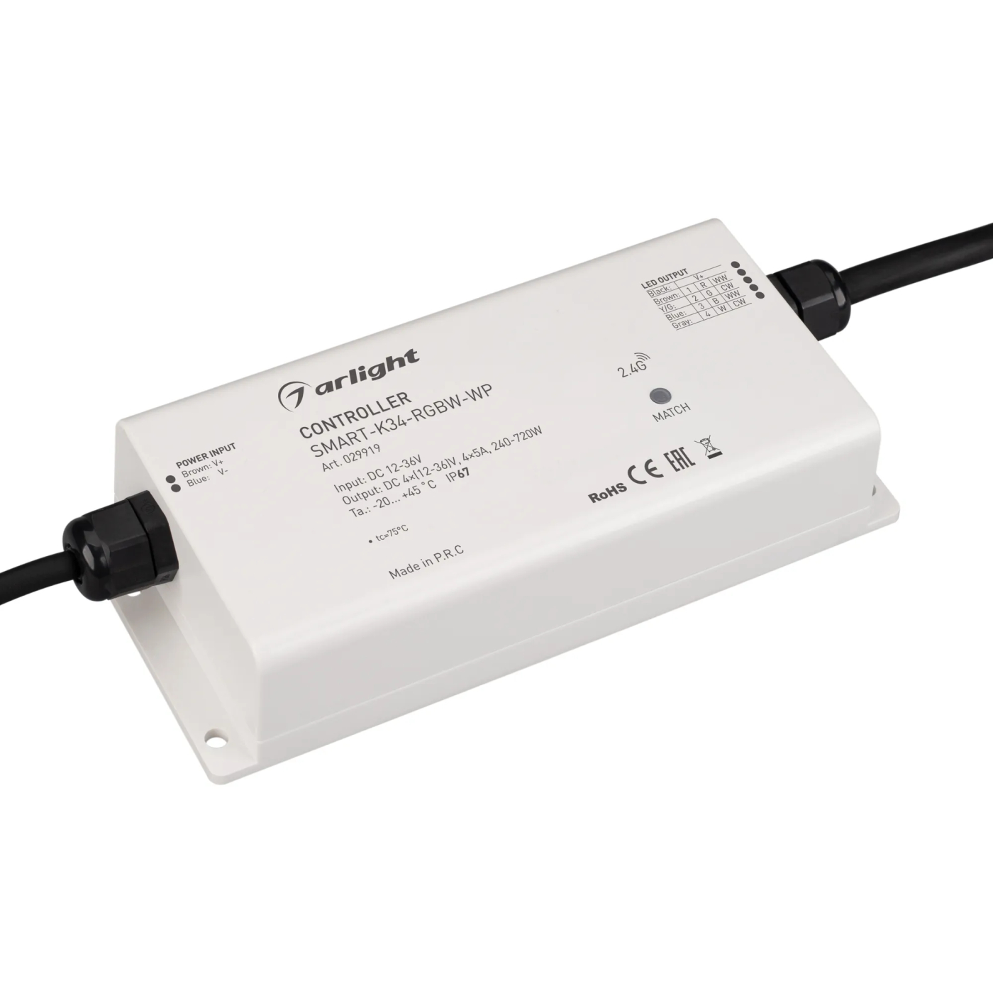 Изображение товара Контроллер SMART-K34-RGBW-WP (12-36V, 4x5A, 2.4G) (Arlight, IP67 Пластик, 5 лет) 029919