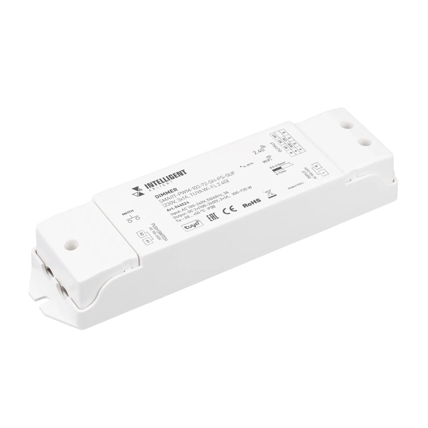 Изображение товара INTELLIGENT ARLIGHT Диммер SMART-PWM-103-72-SH-PS-SUF (230V, 3x1A, TUYA Wi-Fi, 2.4G) (IARL, IP20 Пластик, 5 лет) 046524