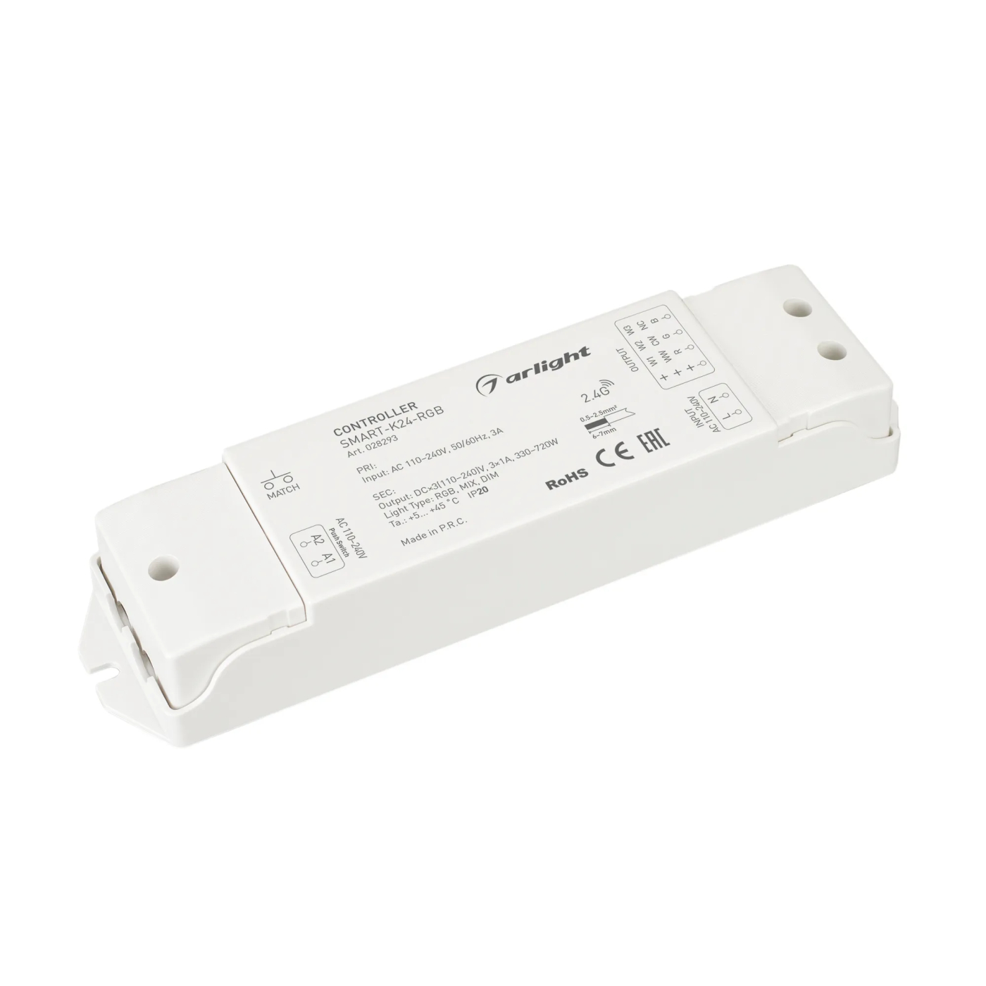 Изображение товара Контроллер SMART-K24-RGB (230V, 3x1A, 2.4G) (Arlight, IP20 Пластик, 5 лет) 028293