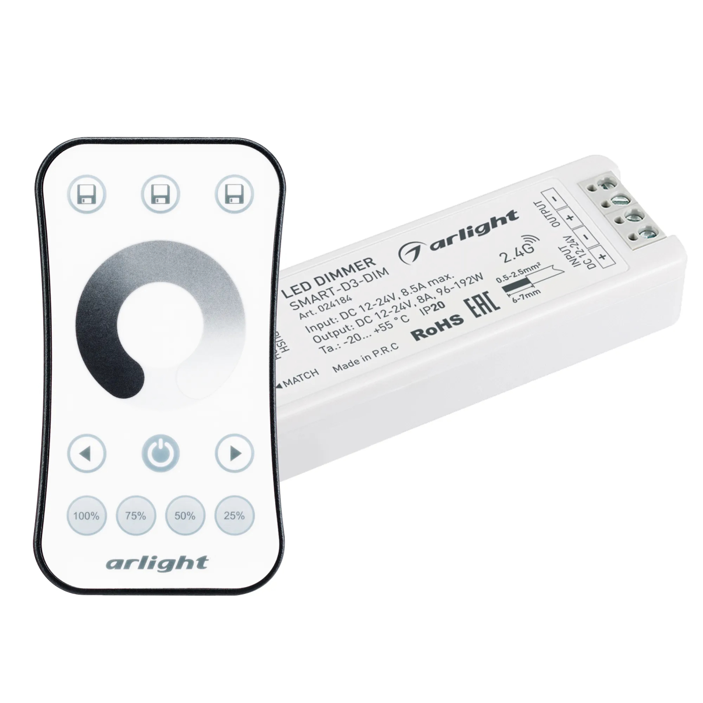 Изображение товара Диммер SMART-DIM-SET-RING (12-24V, 1x8A, ПДУ 2.4G) (Arlight, IP20 Пластик, 5 лет) 034786