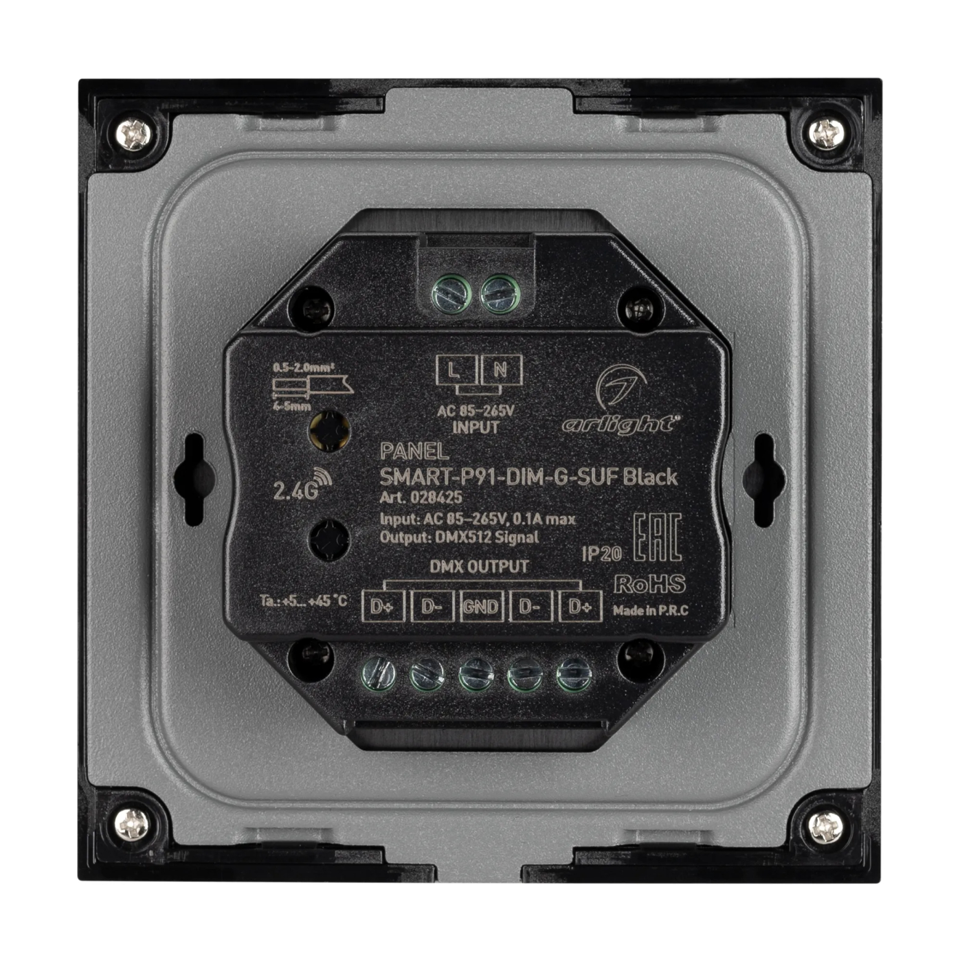Изображение товара Панель SMART-P91-DIM-G-SUF Black (230V, Rotary, 2.4G) (Arlight, IP20 Пластик, 5 лет) 028425