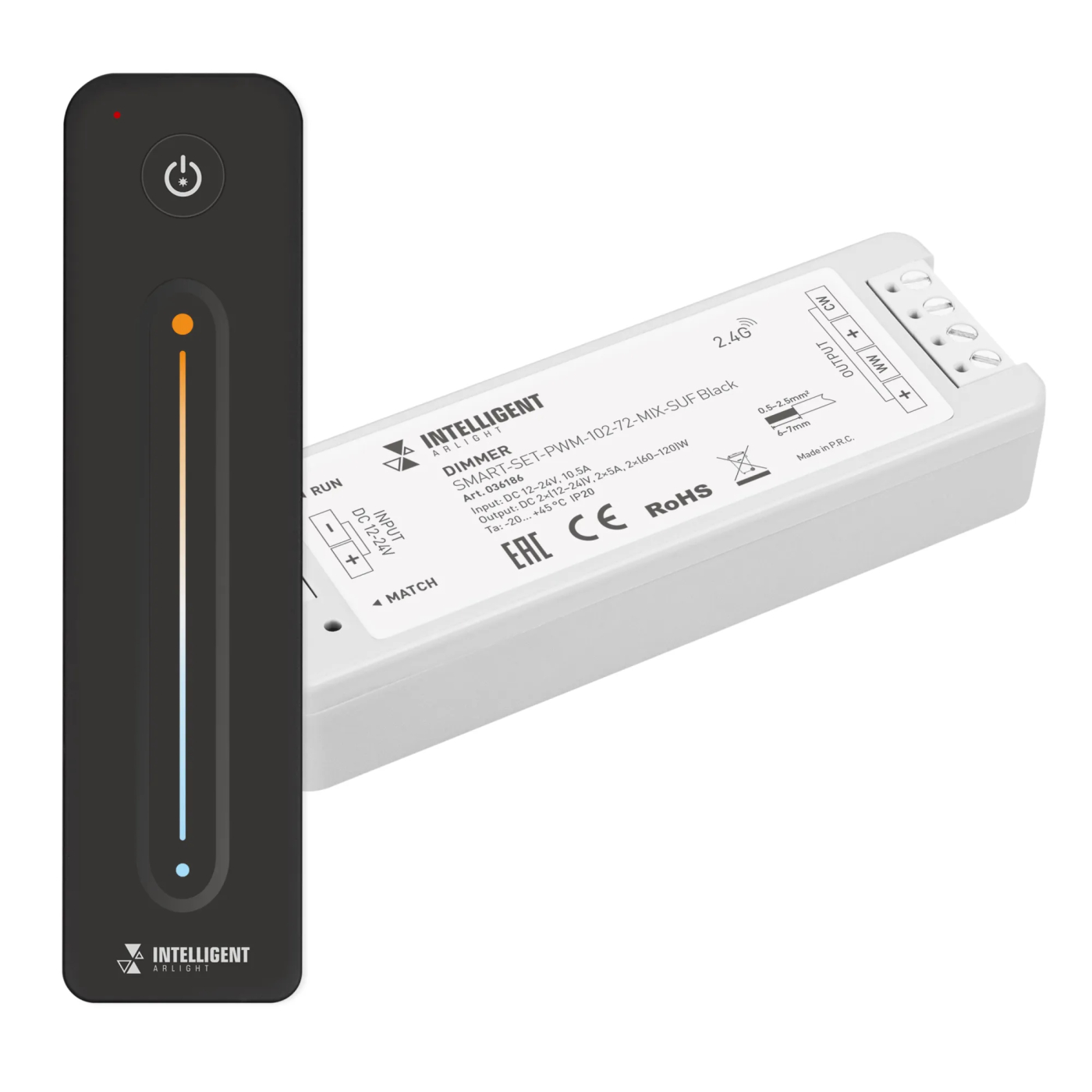 Изображение товара INTELLIGENT ARLIGHT Диммер SMART-SET-PWM-102-72-MIX-SUF Black (12-24V, 2x5A, ПДУ LINE, 2.4G) (IARL, IP20 Пластик, 5 лет) 036186
