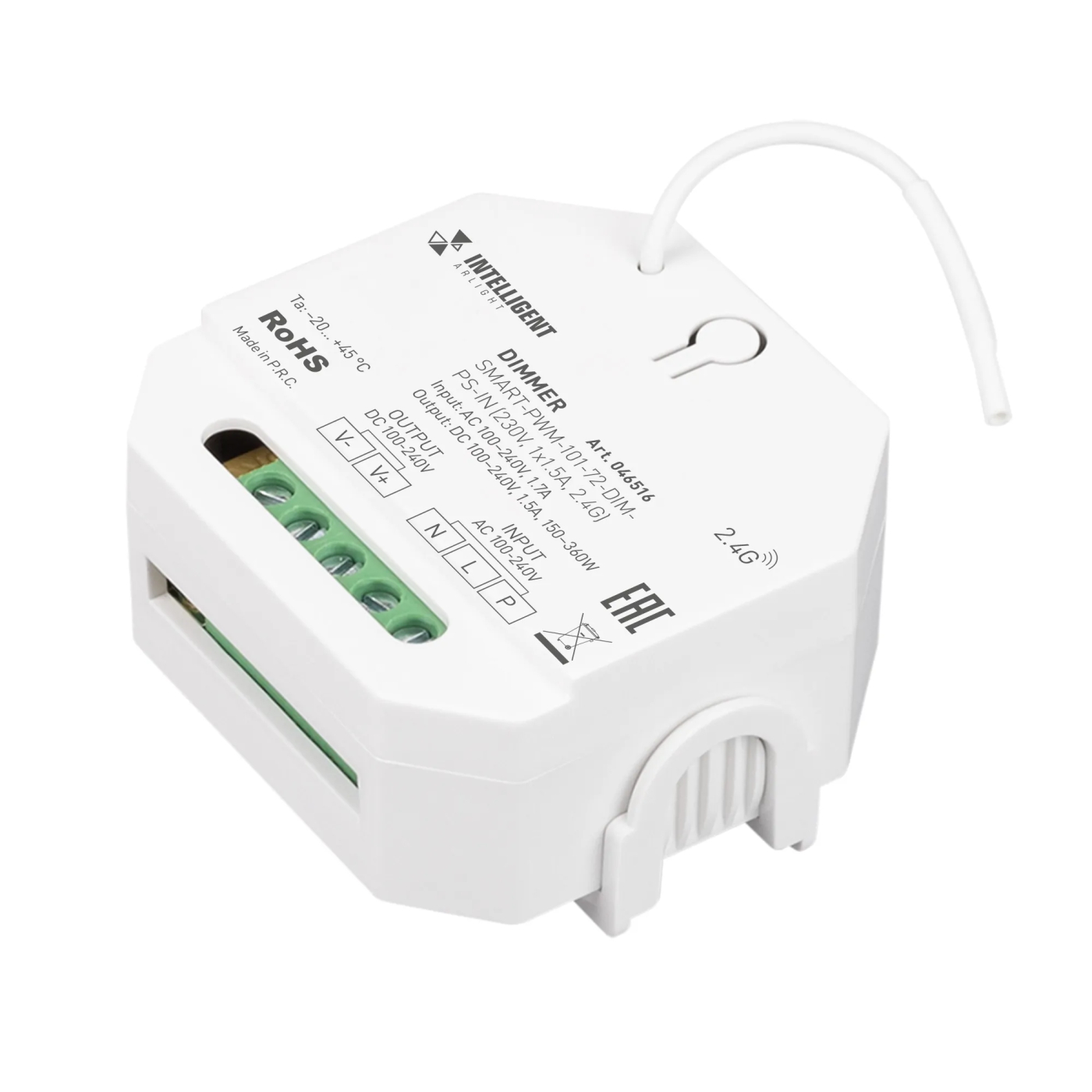 Изображение товара INTELLIGENT ARLIGHT Диммер SMART-PWM-101-72-DIM-PS-IN (230V, 1x1.5A, 2.4G) (IARL, IP20 Пластик, 5 лет) 046516