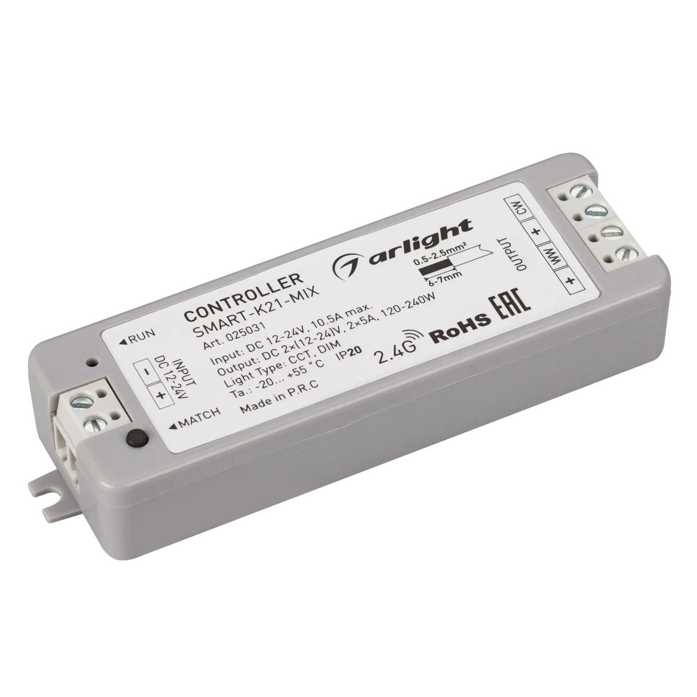 Изображение товара Контроллер SMART-K21-MIX (12-24V, 2x5A, 2.4G) (Arlight, IP20 Пластик, 5 лет) 025031