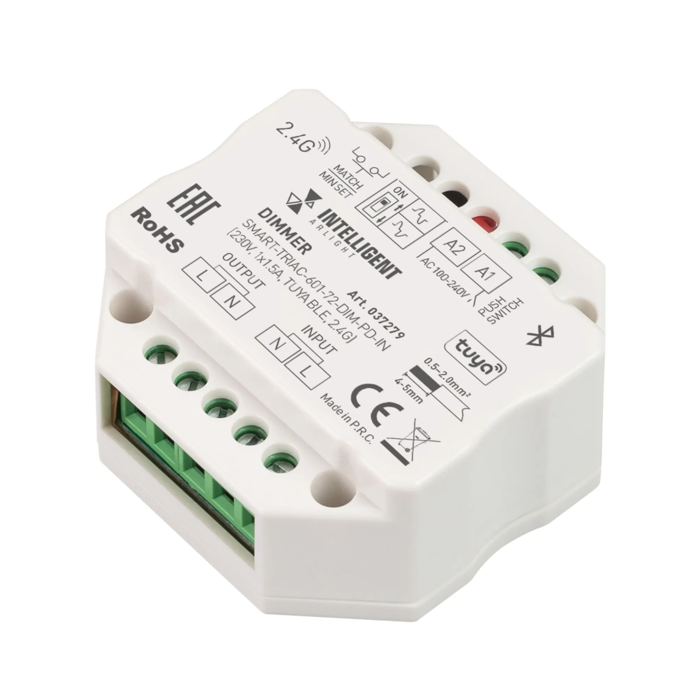 Изображение товара INTELLIGENT ARLIGHT Диммер SMART-TRIAC-601-72-DIM-PD-IN (230V, 1x1.5A, TUYA BLE, 2.4G) (IARL, IP20 Пластик, 5 лет) 037279
