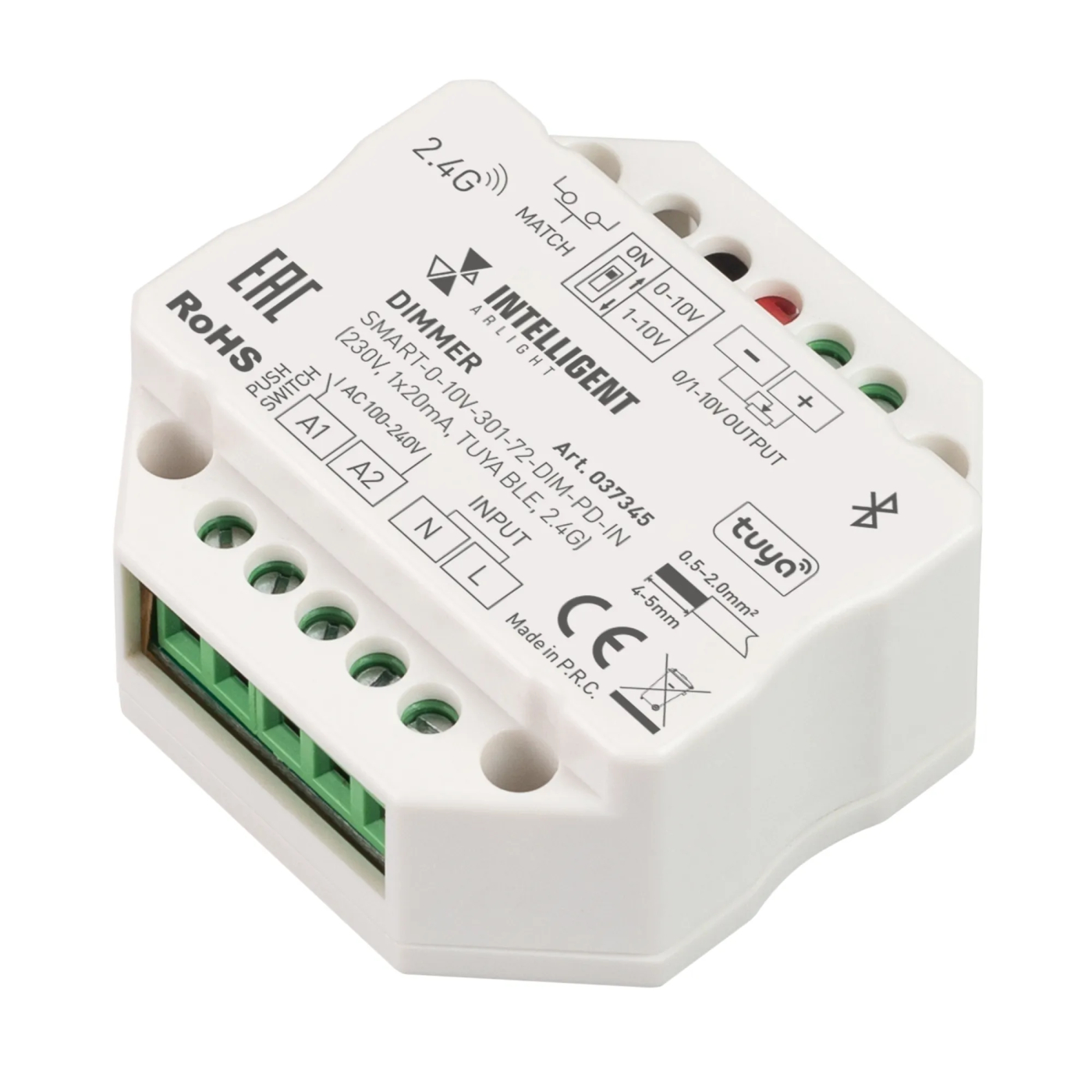 Изображение товара INTELLIGENT ARLIGHT Диммер SMART-0-10V-301-72-DIM-PD-IN (230V, 1x20mA, TUYA BLE, 2.4G) (IARL, IP20 Пластик, 5 лет) 037345