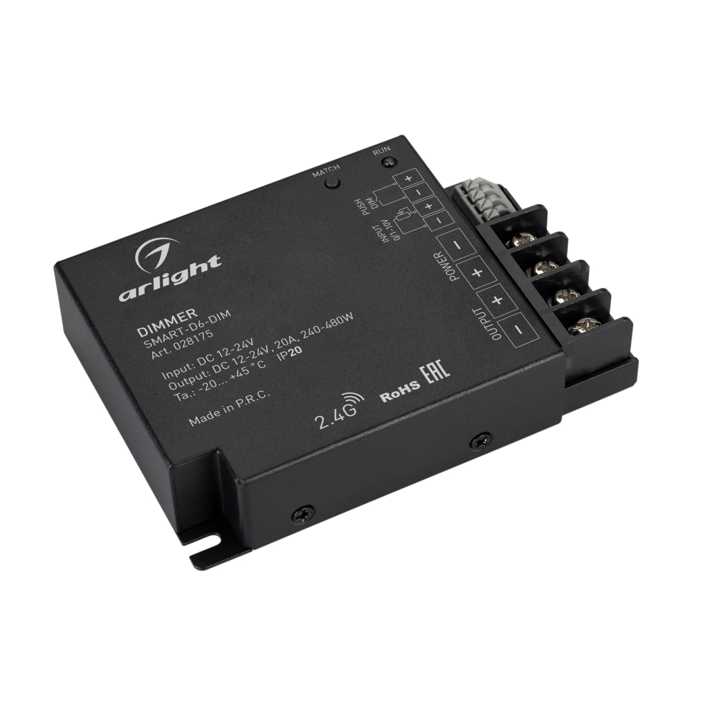Изображение товара Диммер SMART-D6-DIM (12-24V, 1x20A, 2.4G) (Arlight, IP20 Металл, 5 лет) 028175