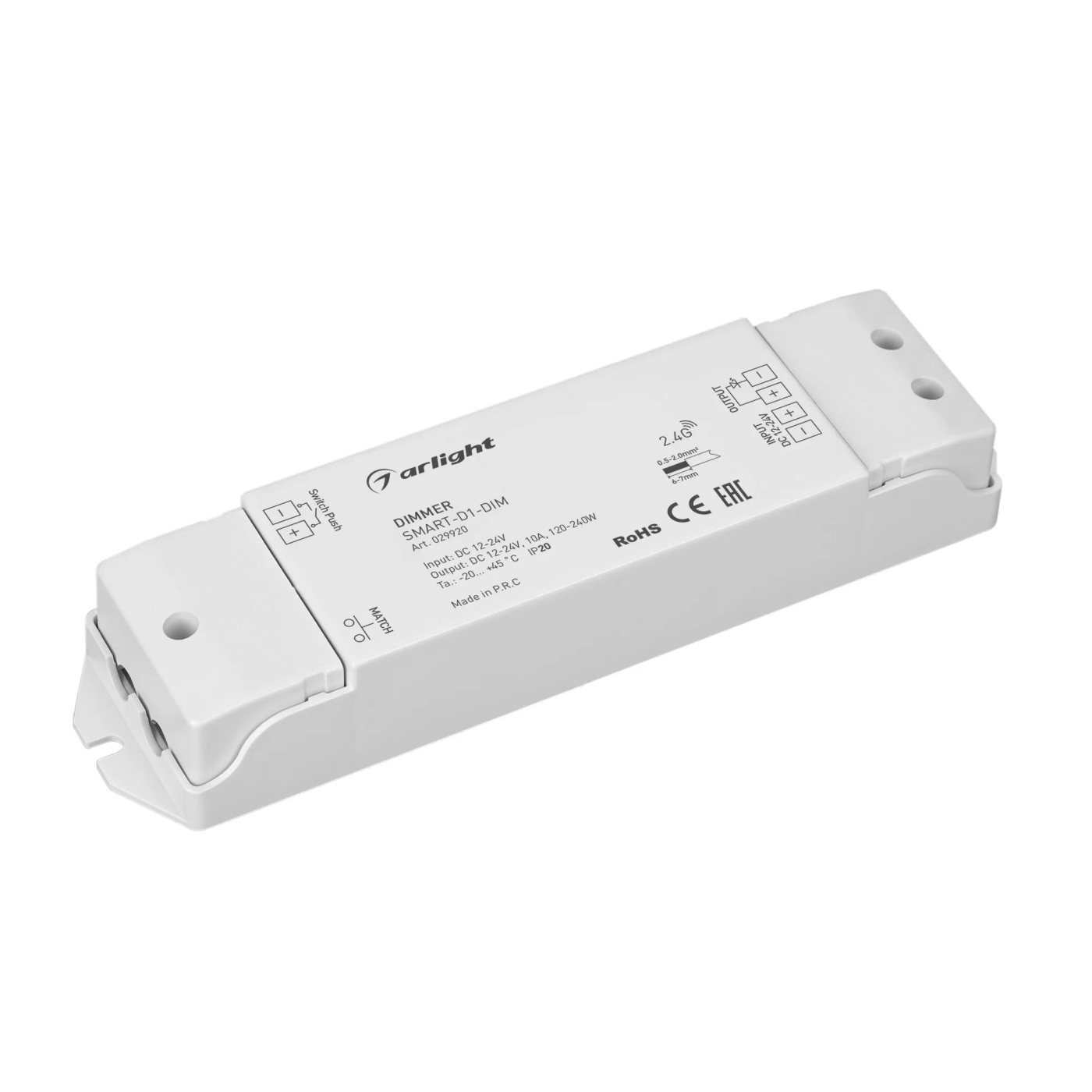 Изображение товара Диммер SMART-D1-DIM (12-24V, 1x10A, 2.4G) (Arlight, IP20 Пластик, 5 лет) 029920