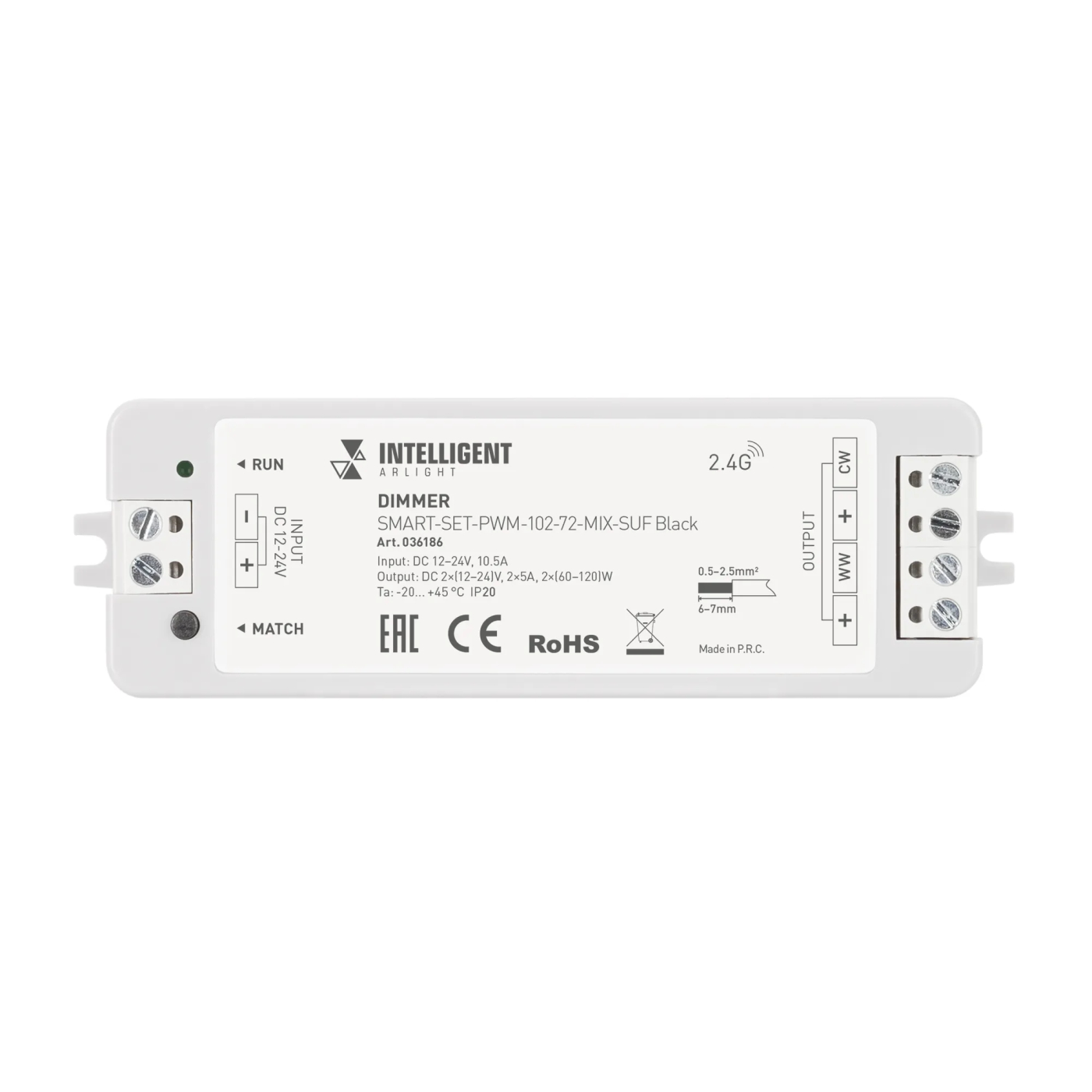 Изображение товара INTELLIGENT ARLIGHT Диммер SMART-SET-PWM-102-72-MIX-SUF Black (12-24V, 2x5A, ПДУ LINE, 2.4G) (IARL, IP20 Пластик, 5 лет) 036186