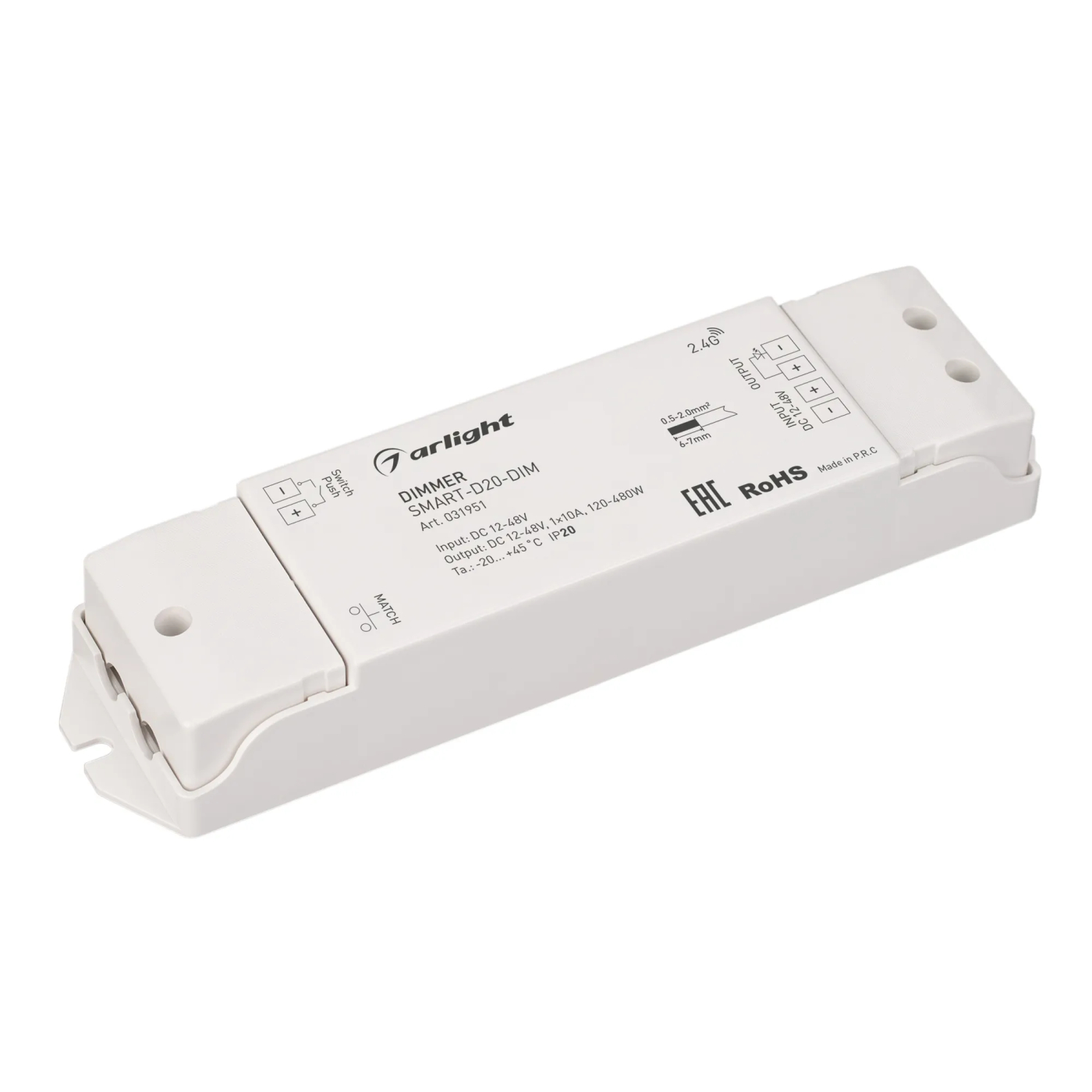 Изображение товара Диммер SMART-D20-DIM (12-48V, 1x10A, 2.4G) (Arlight, IP20 Пластик, 5 лет) 031951