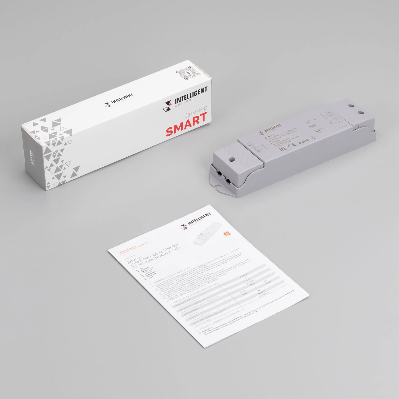 Изображение товара INTELLIGENT ARLIGHT Диммер SMART-PWM-102-72-CDW-SUF (12-36V, 2x5A, TUYA BLE, 2.4G) (IARL, IP20 Пластик, 5 лет) 038183