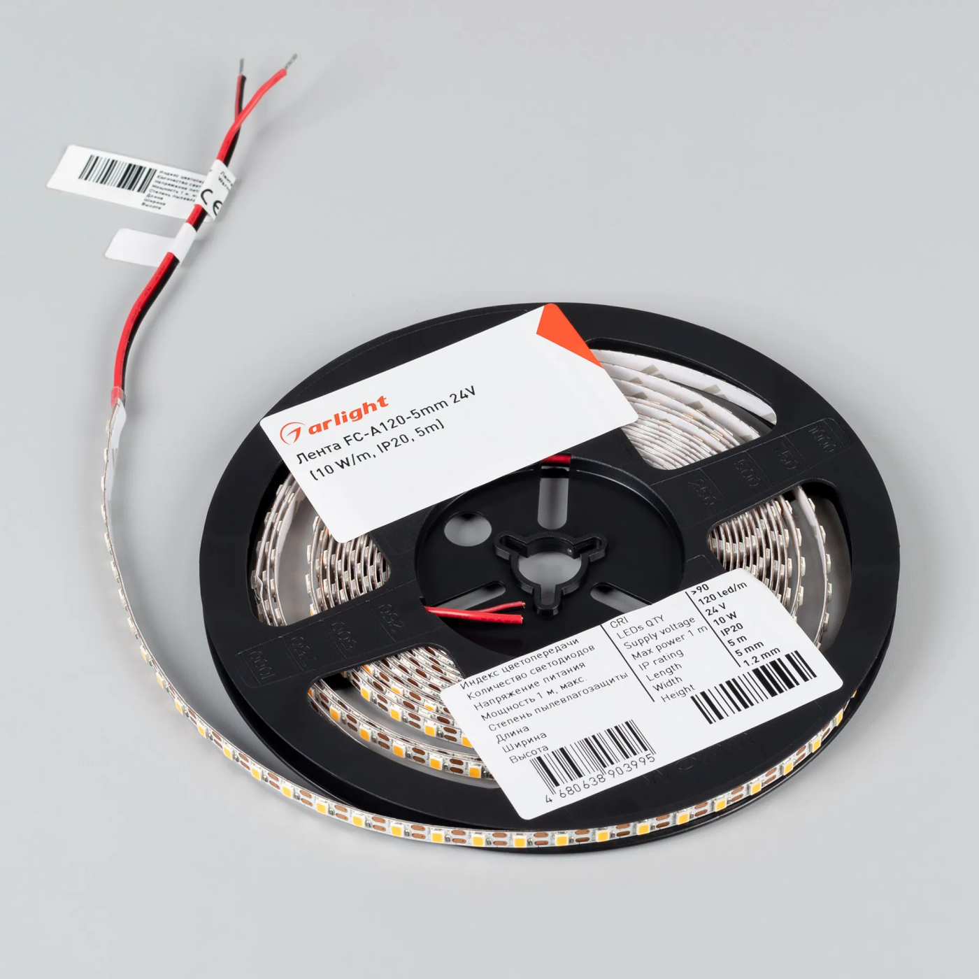 Изображение товара Светодиодная лента FC-A120-5mm 24V Warm3500-CX1 (10 W/m, IP20, 5m) (Arlight, резка 1 светодиод) 052780