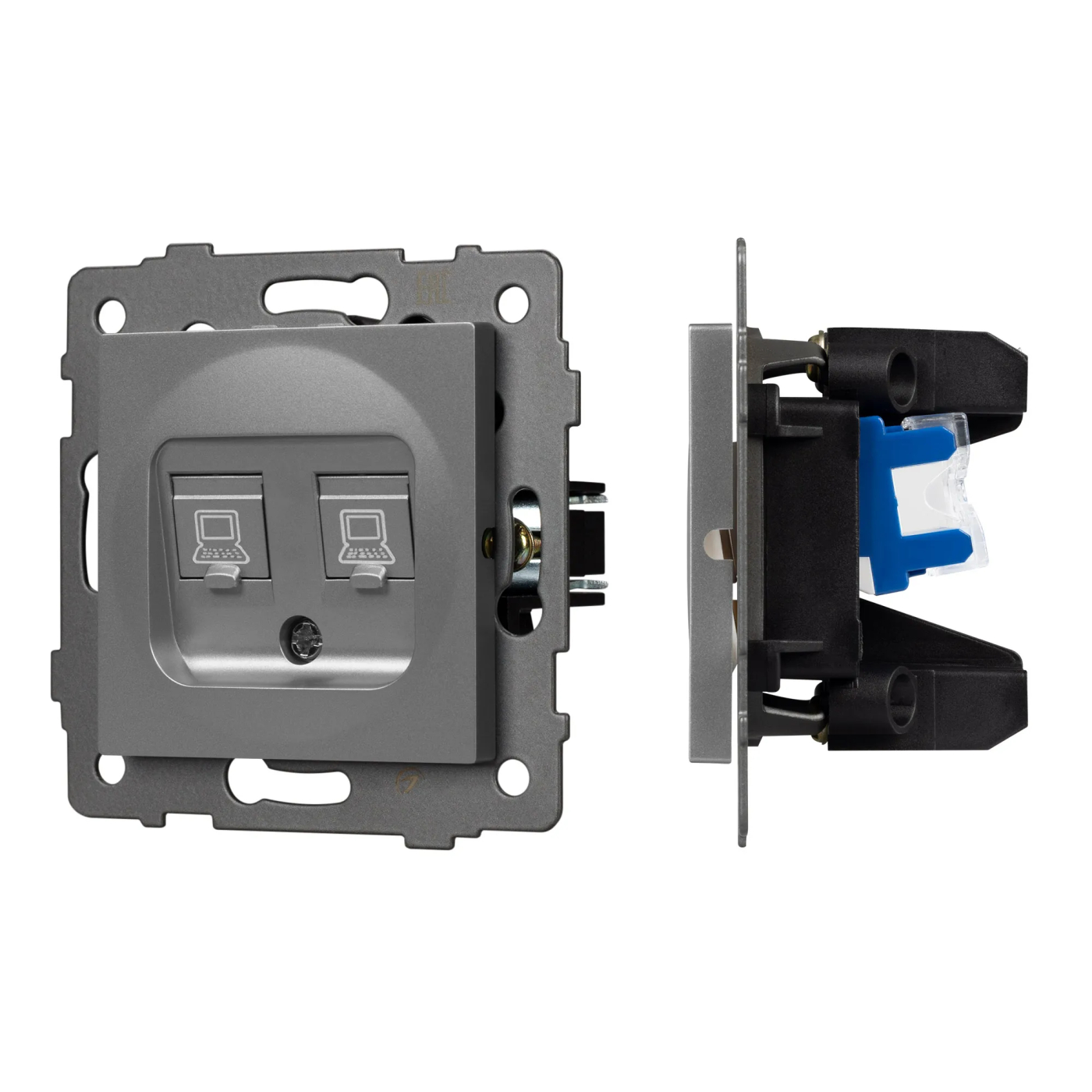 Изображение товара Розетка компьютерная RJ45, двойная, серый, SCT-MPC2-PL-GR-V (RJ-45, CAT6) (Arlight, -) VERSA, GLARE, PRESTO 049851
