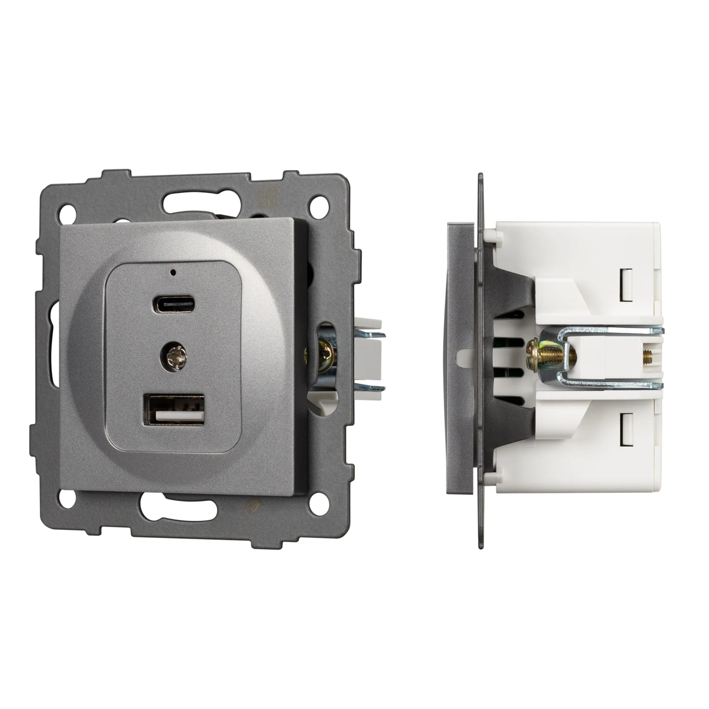 Изображение товара Розетка с USB зарядкой, 2 USB Type A+C, серый, SCT-MUAC-PL-GR-V (5V, 3A, QC4) (Arlight, -) VERSA, GLARE, PRESTO 049840
