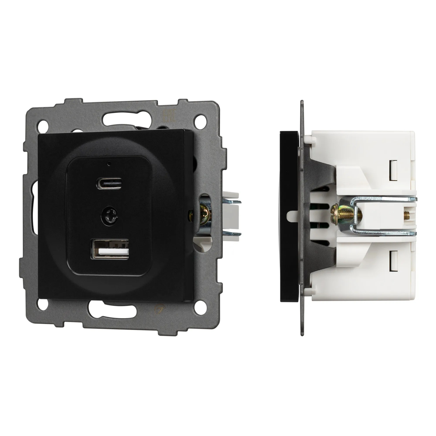 Изображение товара Розетка с USB зарядкой, 2 USB Type A+C, чёрный, SCT-MUAC-PL-BK-V (5V, 3A, QC4) (Arlight, -) VERSA, GLARE, PRESTO 049838