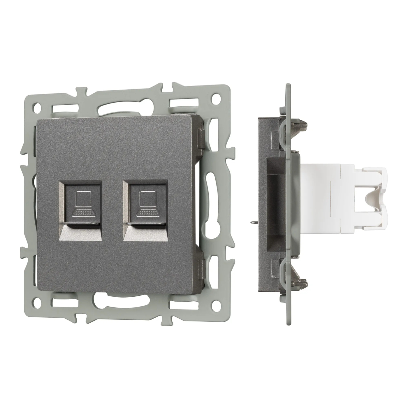 Изображение товара Розетка компьютерная RJ45, двойная, серый, SCT-MPC2-PL-GR (RJ-45, CAT6) (Arlight, -) VERSA, GLARE, PRESTO 045338