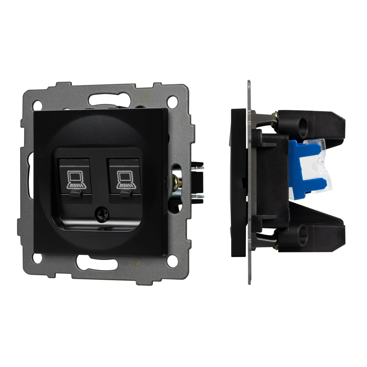 Изображение товара Розетка компьютерная RJ45, двойная, чёрный, SCT-MPC2-PL-BK-V (RJ-45, CAT6) (Arlight, -) VERSA, GLARE, PRESTO 049853