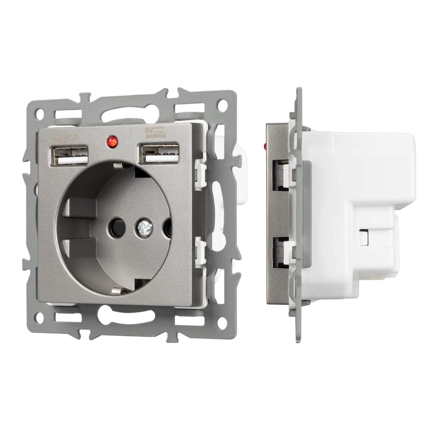 Изображение товара Розетка с USB зарядкой, 2 USB Type A+A, серый, SCT-MUAA-PL-GR (250V, 16A) (Arlight, -) VERSA, GLARE, PRESTO 043735