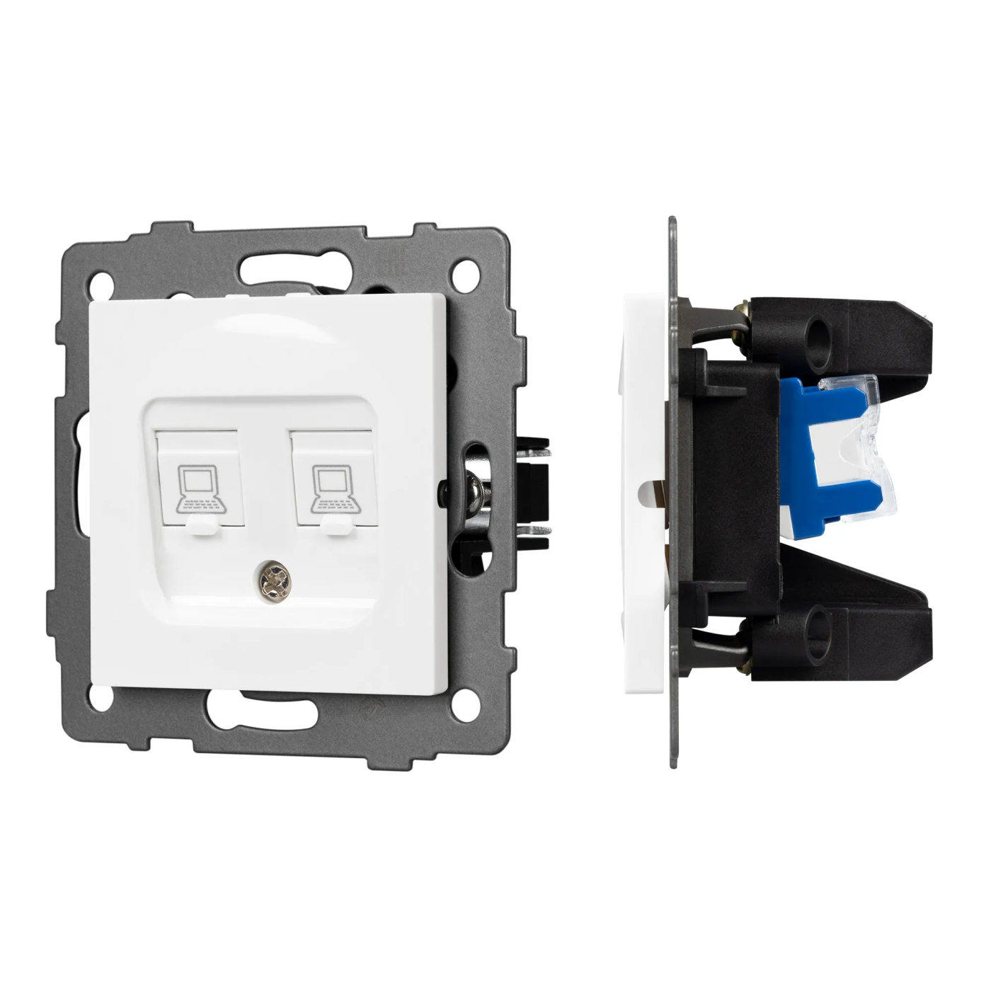 Изображение товара Розетка компьютерная RJ45, двойная, белый, SCT-MPC2-PL-WH-V (RJ-45, CAT6) (Arlight, -) VERSA, GLARE, PRESTO 049854