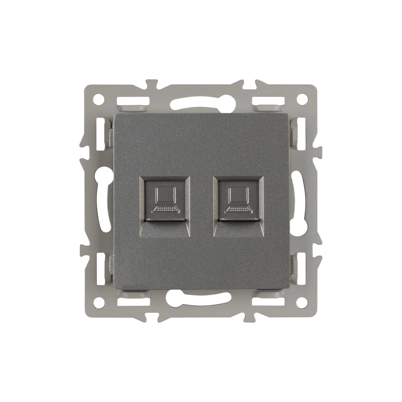 Изображение товара Розетка компьютерная RJ45, двойная, серый, SCT-MPC2-PL-GR (RJ-45, CAT6) (Arlight, -) VERSA, GLARE, PRESTO 045338