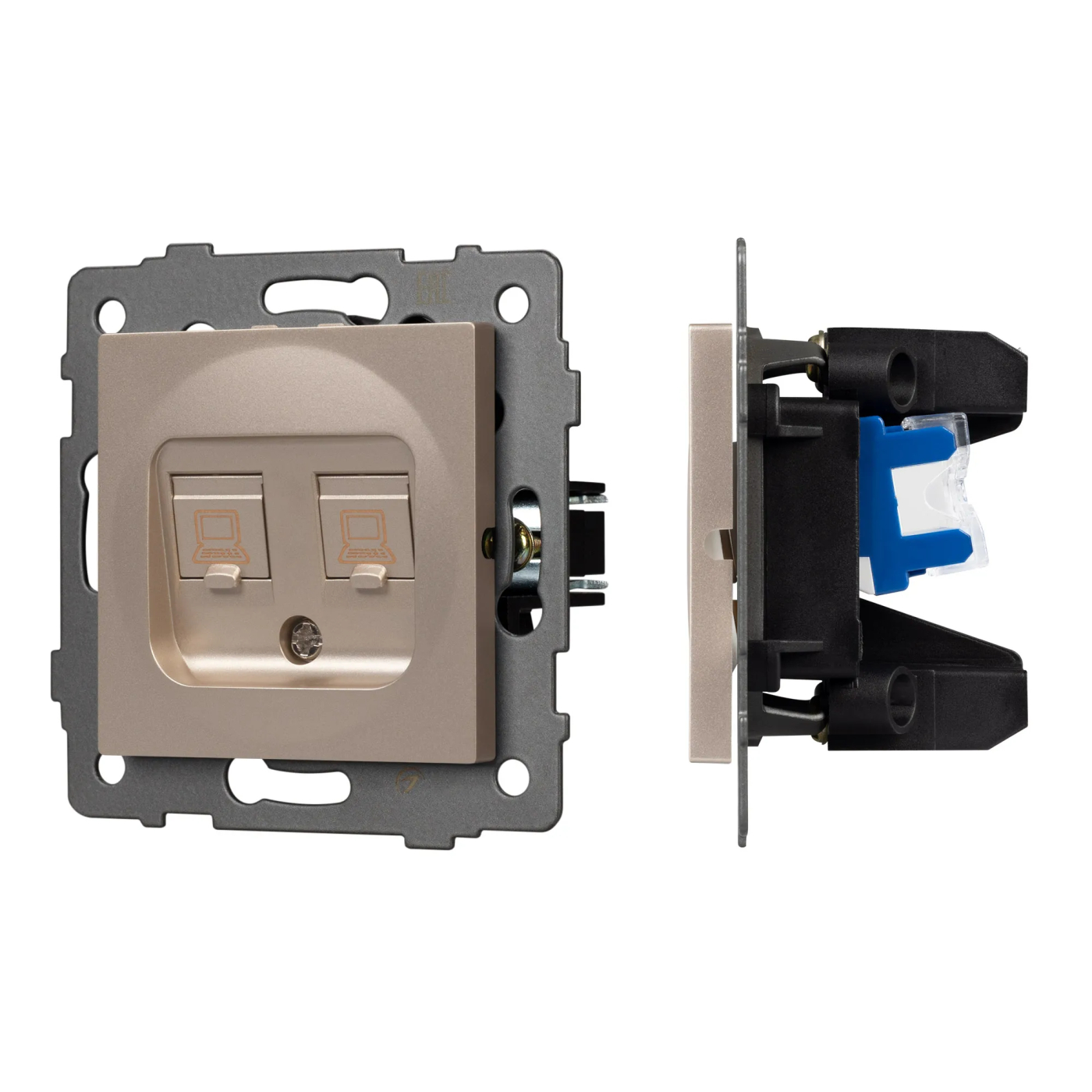 Изображение товара Розетка компьютерная RJ45, двойная, золото светлое, SCT-MPC2-PL-GD-V (RJ-45, CAT6) (Arlight, -) VERSA, GLARE, PRESTO 049850