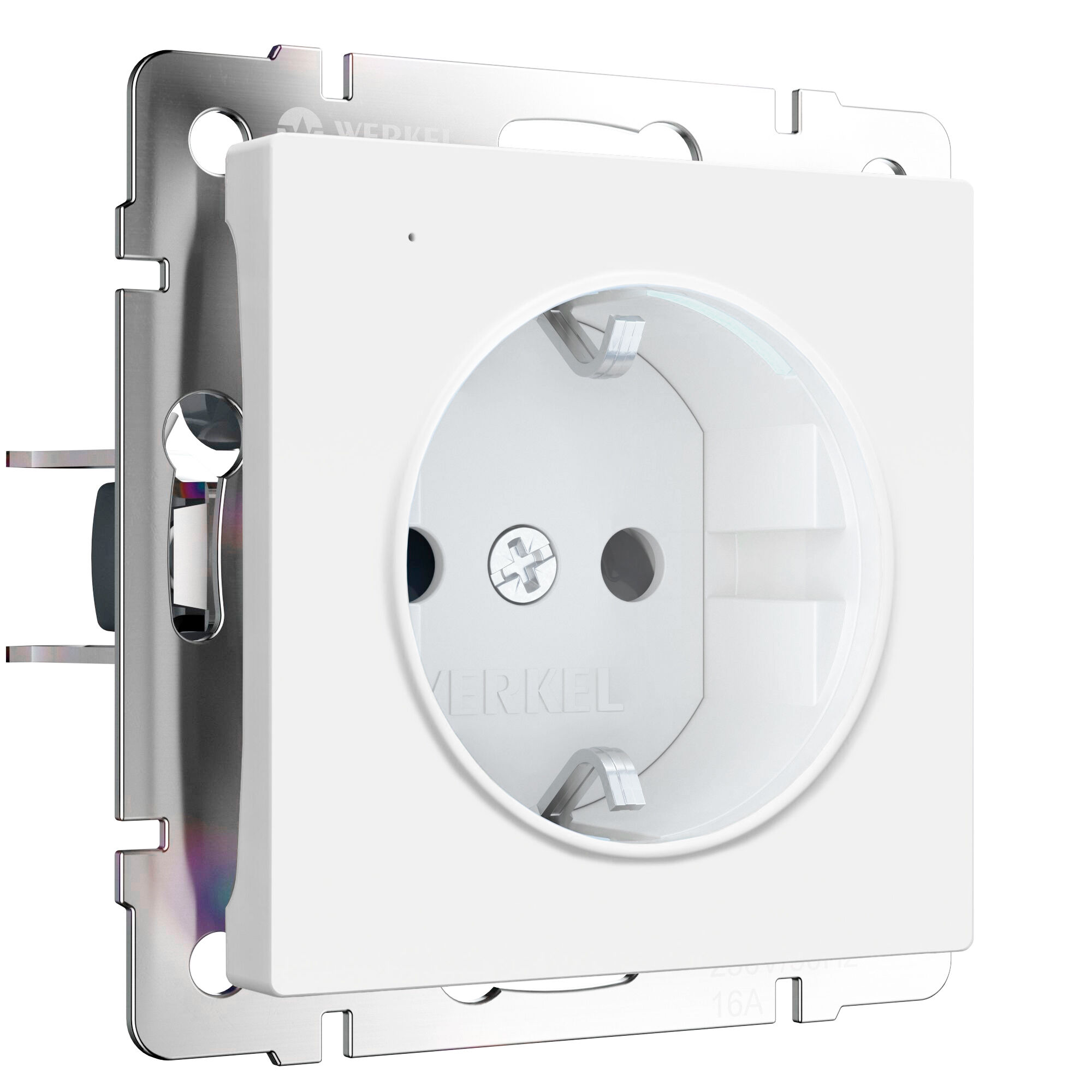 Изображение товара Розетка с подсветкой, одинарная, с заземлением, без шторок, винтовой зажим, 16А, W (белый матовый) W1171461w Werkel