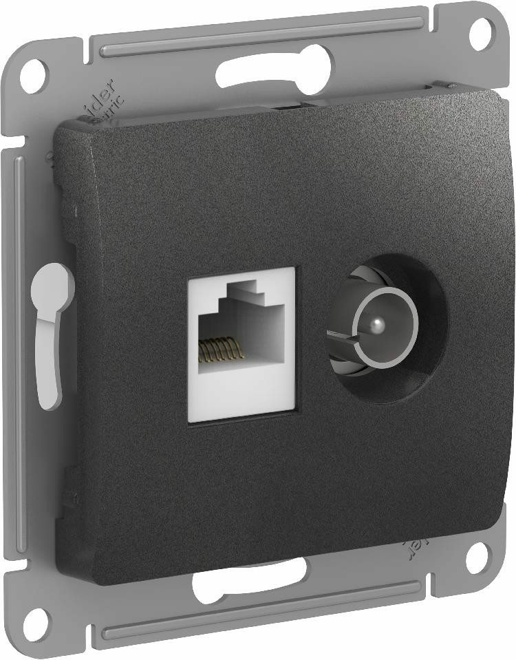 Изображение товара Розетка двойная ТВ + компьютерная RJ45 Schneider Electric Glossa, антрацит GSL000789