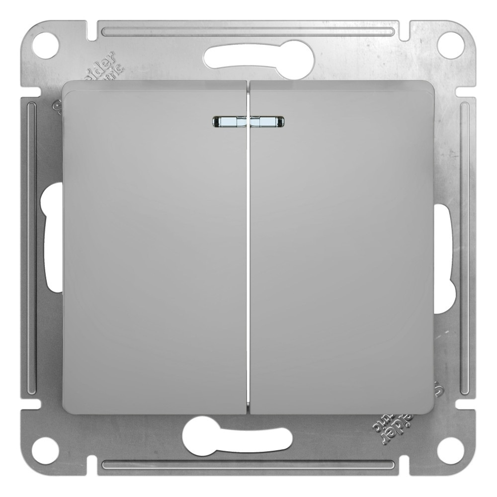 Изображение товара Выключатель 2 клав с подсветкой сх.5а, алюминий Schneider Electric Glossa GSL000353